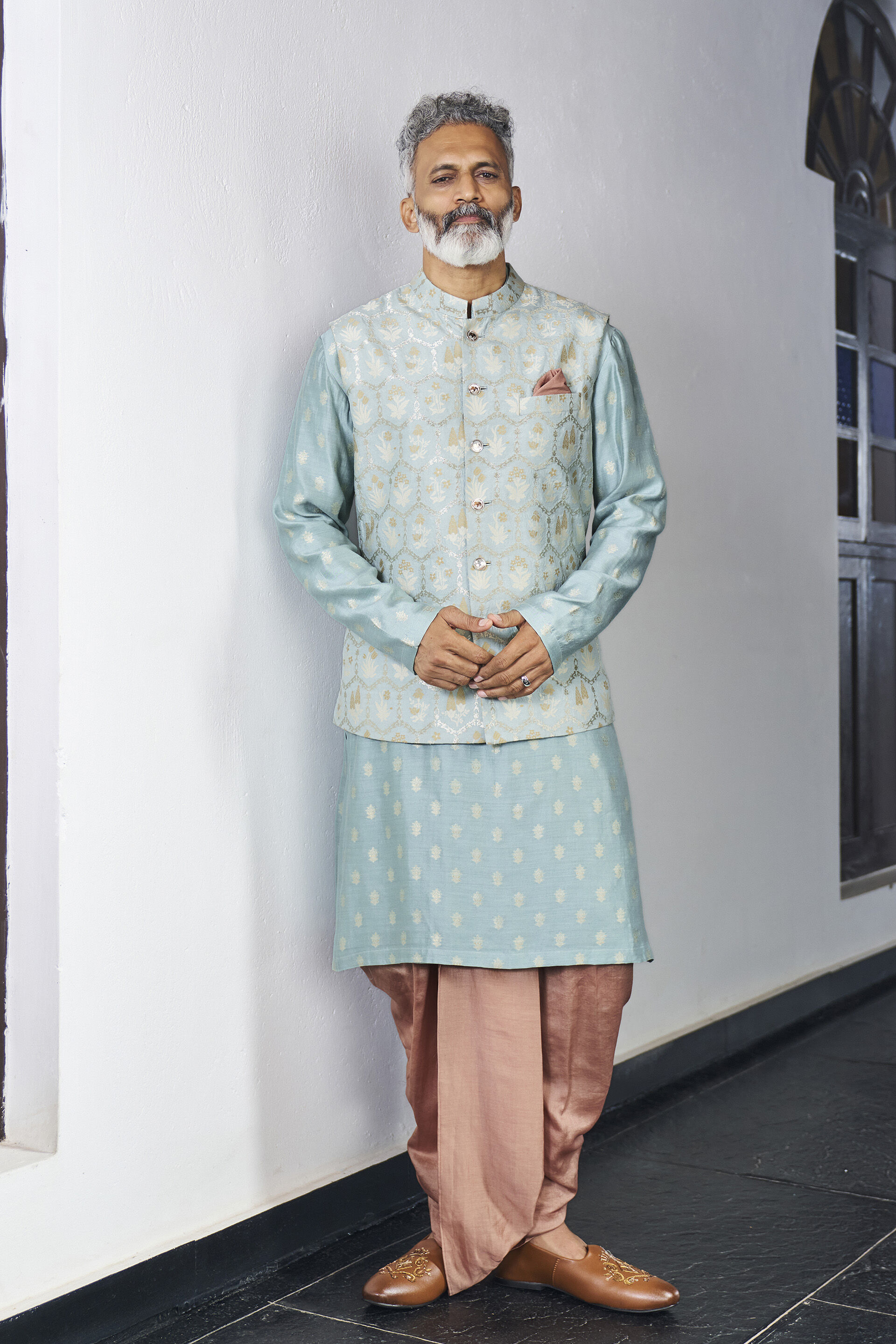 Dildar Kurta in Powder Blue Benarasi
